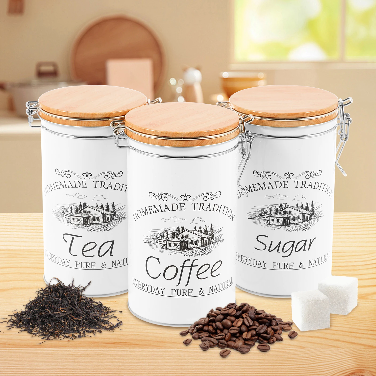 Food Storage Jar Set - Juego de 3 Recipientes Metálicos para