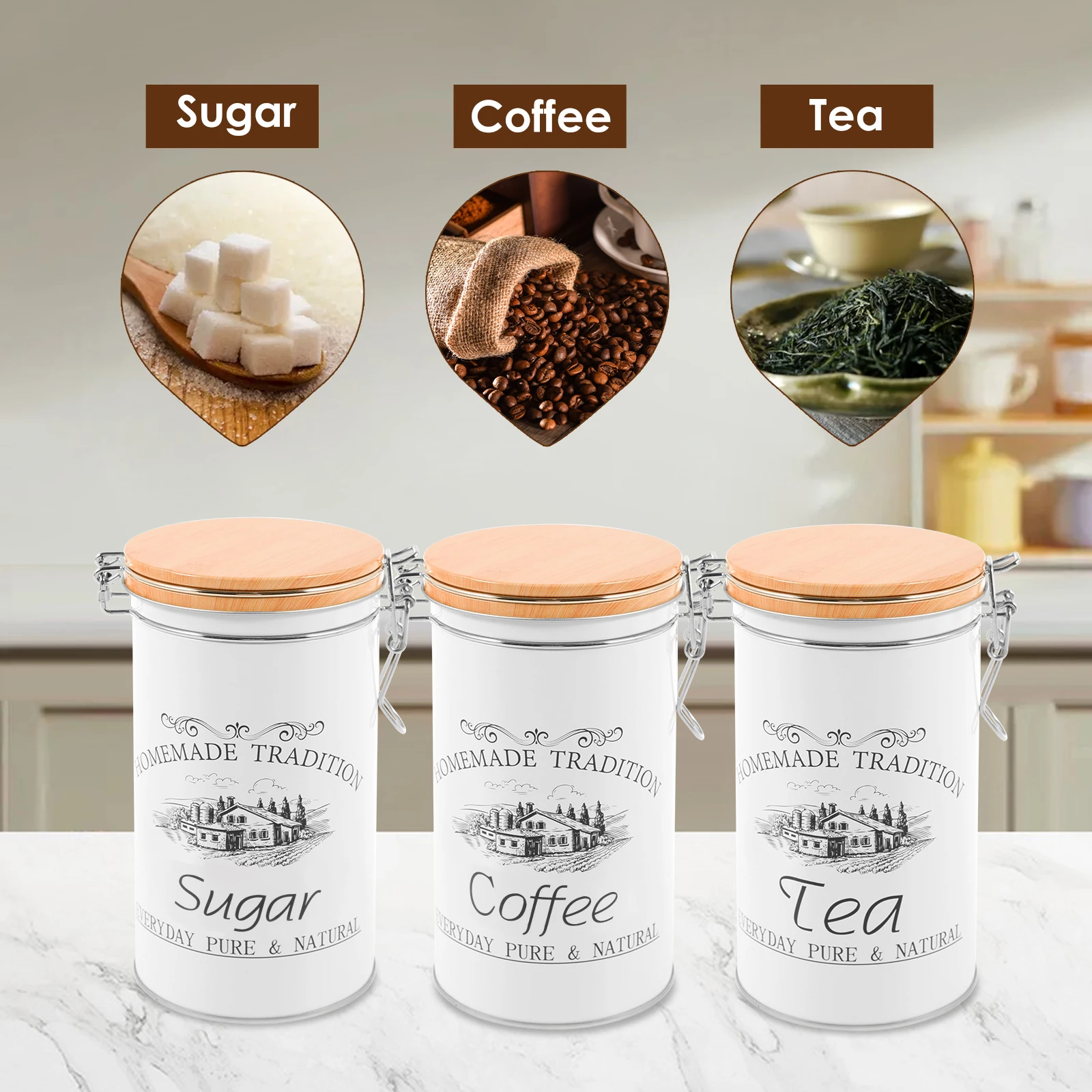 Juego de 3 Recipientes Metálic - Food Storage Jar Set reseña y precio