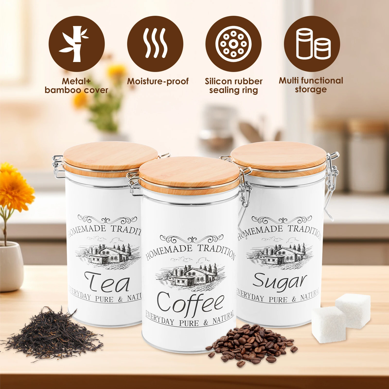 Juego de 3 Recipientes Metálic - Food Storage Jar Set reseña y precio